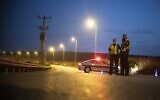 Illustrative: Police officers at the entrance to the Emmanuel settlement in the West Bank during a coronavirus lockdown, on September 8, 2020. (Sraya Diamant/Flash90)