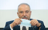 Finance Minister Avigdor Liberman at the Finance Ministry in Jerusalem, on July 21, 2021. (Yonatan Sindel/Flash90)