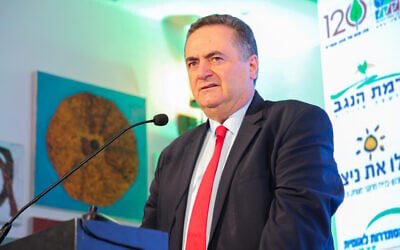 Likud MK Israel Katz speaks during a Conference of Heads of Local Authorities, in Ramat Negev, southern Israel, July 22, 2021. (Flash90) Likud MK Israel Katz speaks during a Conference of Heads of Local Authorities, in Ramat Negev, southern Israel, July 22, 2021. (Flash90)