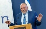 Finance Minister Avigdor Liberman speaks at a press conference about the state budget, at the Finance Ministry in Jerusalem, August 30, 2021. (Yonatan Sindel/ Flash90)