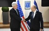 CIA chief William Burns, left, meets with Prime Minister Naftali Bennett in Jerusalem, August 11, 2021. (Amos Ben-Gershon/GPO)