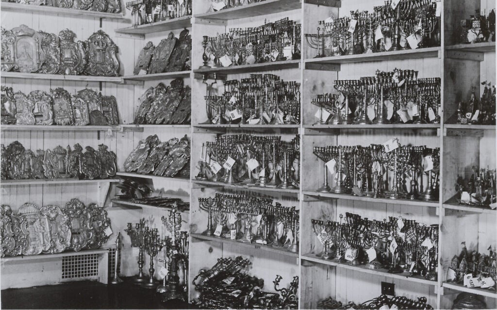Materials recovered by Jewish Cultural Reconstruction, Inc. in storage at the Jewish Museum, circa 1949. (Archives of the Jewish Museum, New York)