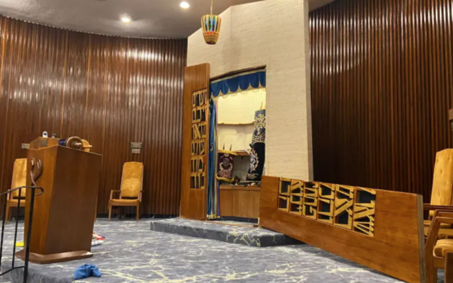 A Chabad of the Beaches synagoge in Long Beach, New York was vandalized on August 21, 2021. (Eli Goodman/Twitter via JTA) A Chabad of the Beaches synagoge in Long Beach, New York was vandalized on August 21, 2021. (Eli Goodman/Twitter via JTA)