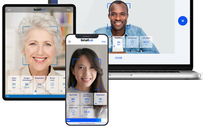 Illustrative image of Binah.ai's technology in use on a phone, a tablet and a laptop. (Courtesy/Binah.ai)