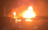 Fire burning in the aftermath of a fuel tanker explosion in Lebanon early on August 15, 2021 (screenshot: Twitter)