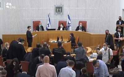 A High Court discussion of a petition by opposition lawmakers against the makeup of Knesset committees, in Jerusalem, August 9, 2021. (Screenshot: Twitter)