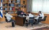 Defense Minister Benny Gantz meets with IDF Chief of Staff Aviv Kohavi and other top officers at the Kirya military headquarters in Tel Aviv on August 6, 2021. (Ariel Hermoni/Defense Ministry)