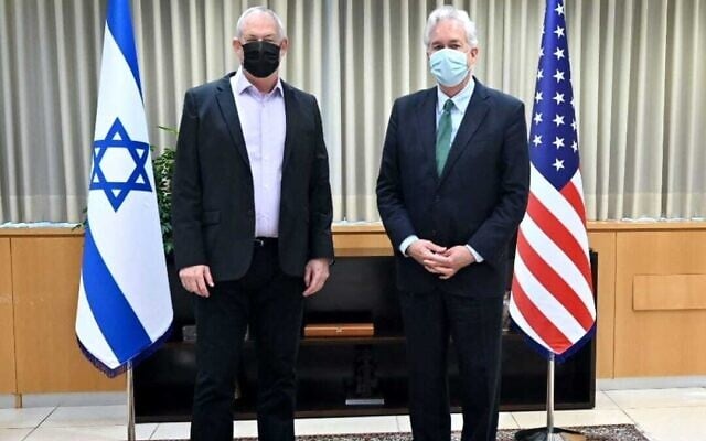 Defense Minister Benny Gantz (left) meets with CIA chief William Burns in Tel Aviv on August 11, 2021. (Ariel Hermoni/Defense Ministry) Defense Minister Benny Gantz (left) meets with CIA chief William Burns in Tel Aviv on August 11, 2021. (Ariel Hermoni/Defense Ministry)