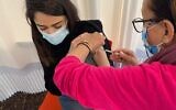 Hadar Walz, who suffers from allergies, being vaccinated at Sheba Medical Center. (Courtesy of Sheba Medical Center)