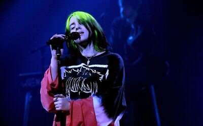 Billie Eilish performs onstage at the iHeartRadio ALTer EGO concert, January 28, 2021. (Kevin Mazur/Getty Images for iHeartMedia via JTA)