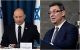 Prime Minister Naftali Bennett (left) and Pfizer CEO Albert Bourla. (Composite/AP)