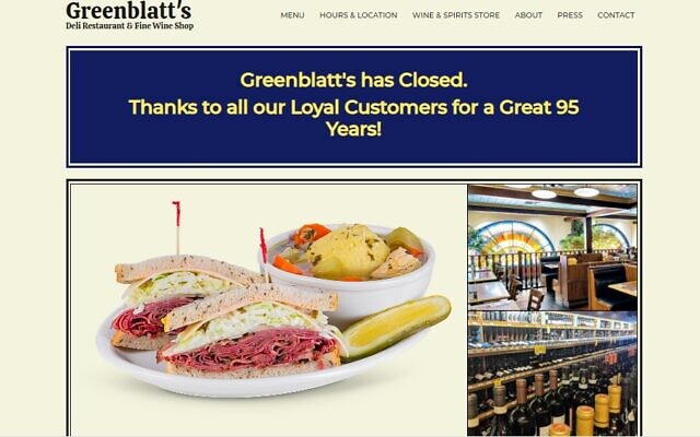 Greenblatt's Deli and Fine Wine Shop posted a farewell message on its website on Thursday, August 12, 2021, after shutting down for good. (Screenshot) Greenblatt's Deli and Fine Wine Shop posted a farewell message on its website on Thursday, August 12, 2021, after shutting down for good. (Screenshot)