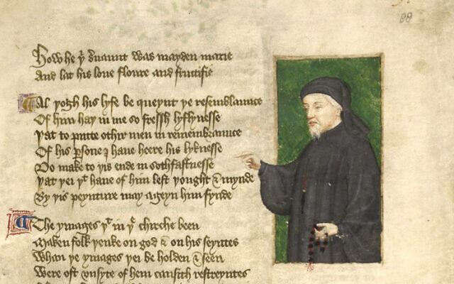 Portrait of Chaucer from a 1412 manuscript by Thomas Hoccleve, who may have met Chaucer (Wikimedia commons)