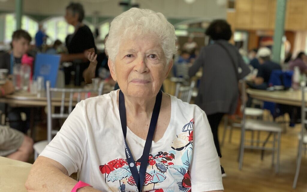 92-year-old Golda Shore at Yiddishland, August 2021. Shore flies from her home in Florida to New York each year to attend the retreat. (Danielle Ziri)