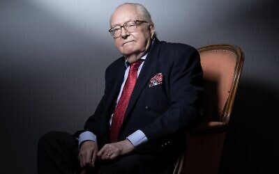 File - French founder of the far-right National Front party Jean-Marie Le Pen poses during a photo session at his home in Saint-Cloud, France, January 14, 2021. (Joel Saget/AFP)