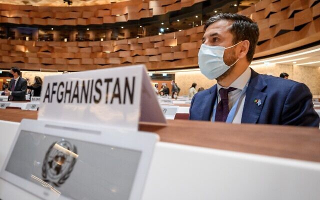 Afghanistan's Ambassador to the UN Nasir Ahmad Andisha attends a hosts aid conference on Afghanistan, in Geneva on September 13, 2021. (Fabrice COFFRINI/AFP) Afghanistan's Ambassador to the UN Nasir Ahmad Andisha attends a hosts aid conference on Afghanistan, in Geneva on September 13, 2021. (Fabrice COFFRINI/AFP)