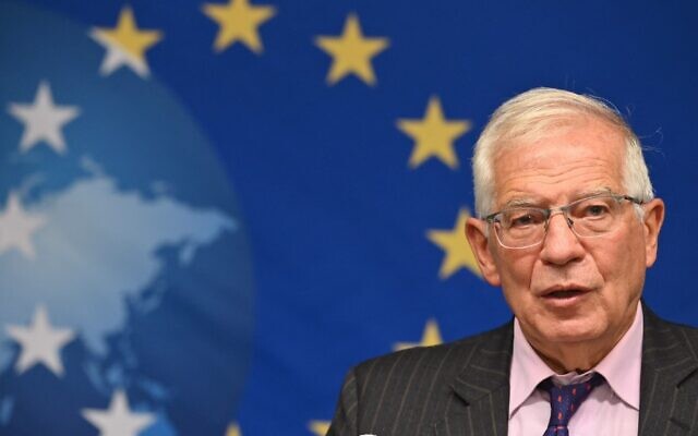 Josep Borrell, the EU's top diplomat, speaks during a press conference after an informal meeting of foreign ministers at the EU Delegation, on September 20, 2021, in New York City. (Angela Weiss/AFP) Josep Borrell, the EU's top diplomat, speaks during a press conference after an informal meeting of foreign ministers at the EU Delegation, on September 20, 2021, in New York City. (Angela Weiss/AFP)
