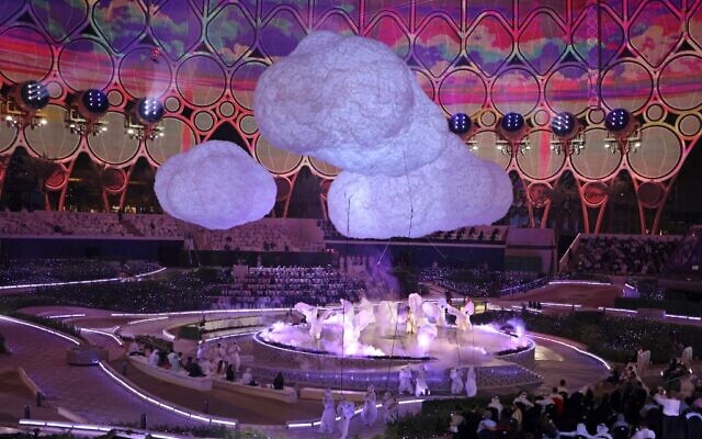 Artists perform during the opening ceremony of the Dubai Expo 2020, on September 30, 2021. (Karim Sahib/AFP)