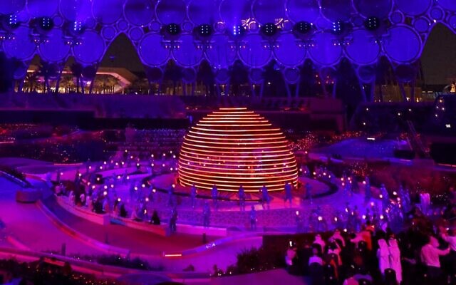 Artists perform during the opening ceremony of the Dubai Expo 2020, on September 30, 2021. (Karim Sahib/AFP)