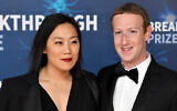 Priscilla Chan and Mark Zuckerberg attend the 2020 Breakthrough Prize Red Carpet at NASA Ames Research Center on November 03, 2019 in Mountain View, California. (Ian Tuttle/Getty Images  for Breakthrough Prize/JTA)