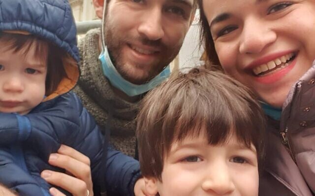 The Biran family, with Eitan at front right. (Courtesy)