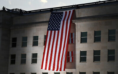 A US flag is unfurled at the Pentagon on the 16th anniversary of the September 11 attacks, on Monday, September 11, 2017. (AP/Jacquelyn Martin)