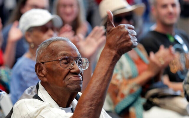 World War II veteran Lawrence Brooks acknowledges the crowd as he celebrates his 110th birthday at the National World War II Museum in New Orleans, September 12, 2019. (AP Photo/ Gerald Herbert) World War II veteran Lawrence Brooks acknowledges the crowd as he celebrates his 110th birthday at the National World War II Museum in New Orleans, September 12, 2019. (AP Photo/ Gerald Herbert)