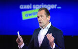 Mathias Doepfner, CEO of Axel Springer SE,  at the opening of the Axel Springer Award ceremony broadcast on the Internet Thursday, March 18, 2021. (Bernd von Jutrczenka/dpa via AP, Pool)