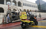 Illustrative: A scooter belonging to Hatzalah of South Florida, a volunteer emergency medical service organization serving mostly areas with Jewish communities, is shown parked outside the Shul of Bal Harbour, a Jewish community center in Surfside, Florida, June 14, 2021. (AP Photo/Wilfredo Lee)