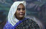 Sudan's Foreign Minister Mariam al-Sadiq al-Mahdi, a press conference in Moscow, Russia, July 12, 2021. (Russian Foreign Ministry Press Service via AP)
