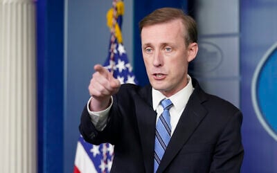 US National Security AdviserJake Sullivan speaks during the daily briefing at the White House in Washington, August 23, 2021. (Susan Walsh/AP)