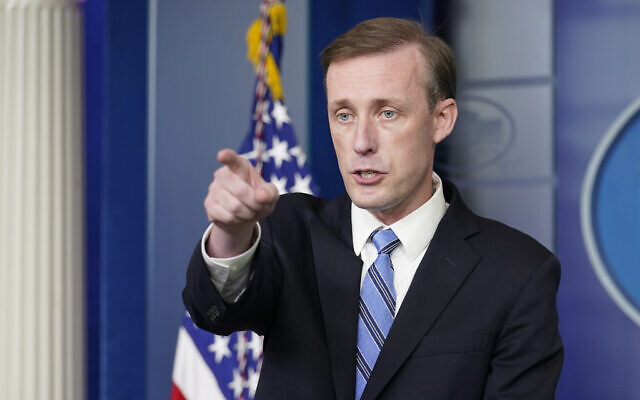 US National Security AdviserJake Sullivan speaks during the daily briefing at the White House in Washington, August 23, 2021. (Susan Walsh/AP) US National Security AdviserJake Sullivan speaks during the daily briefing at the White House in Washington, August 23, 2021. (Susan Walsh/AP)