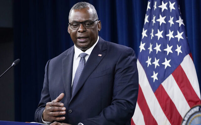 US Secretary of Defense Lloyd Austin speaks during a briefing at the Pentagon in Washington, September 1, 2021. (AP Photo/Susan Walsh) US Secretary of Defense Lloyd Austin speaks during a briefing at the Pentagon in Washington, September 1, 2021. (AP Photo/Susan Walsh)