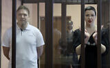 Belarus' opposition activists Maria Kolesnikova, right, and Maxim Znak attend a court hearing in Minsk, Belarus, September 6 2021. (Ramil Nasibulin/BelTA pool photo via AP)