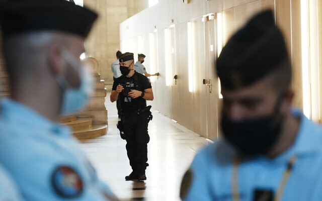 French police forces guard the special courtroom in Paris on September 8, 2021. (AP Photo/Thibault Camus) French police forces guard the special courtroom in Paris on September 8, 2021. (AP Photo/Thibault Camus)