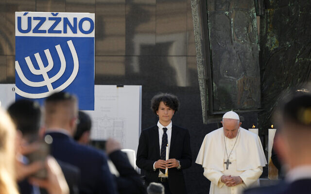 Pope Francis prays, as he meets members of the Jewish community in Bratislava, Slovakia, on September 13, 2021. (AP Photo/ Gregorio Borgia) Pope Francis prays, as he meets members of the Jewish community in Bratislava, Slovakia, on September 13, 2021. (AP Photo/ Gregorio Borgia)