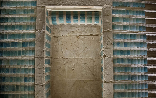 Inscriptions adorn the wall of the southern cemetery of King Djoser, after its restoration, near the famed Step Pyramid, in Saqqara, south of Cairo, Egypt, on Tuesday, September 14, 2021. (AP Photo/Nariman El-Mofty)