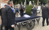 Warsaw's Jewish community held a funeral for an unidentified Holocaust victim, after human remains were recently discovered in an area that belonged to the Warsaw Ghetto during World War II, in Warsaw, Poland, on September 14, 2021. (AP Photo/Vanessa Gera)