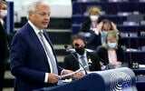 European Commissioner for Justice Didier Reynders speaks during a plenary session at the European Parliament in Strasbourg, France, September 15, 2021. (Yves Herman, Pool via AP)