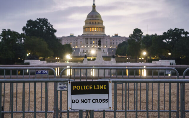 Security measures are put into place before a rally by allies of Donald Trump in support of the so-called "political prisoners" of the January 6 insurrection at the US Capitol, on Capitol Hill in Washington, Saturday, Sept. 18, 2021. (AP/J. Scott Applewhite)