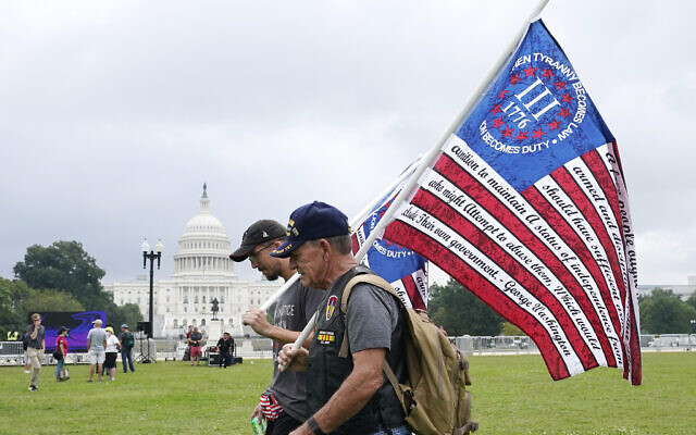 People arrive to attend a rally near the US Capitol in Washington, Saturday, Sept. 18, 2021. The rally was planned by allies of former President Donald Trump and aimed at supporting the so-called "political prisoners" of the Jan. 6 insurrection at the US Capitol. (AP/Alex Brandon)