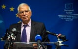 European Union foreign affairs chief Josep Borrell pauses while speaking to the press, in New York, September 20, 2021. (Brittainy Newman/AP)