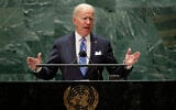 US President Joe Biden speaks during the 76th Session of the United Nations General Assembly at UN headquarters in New York, on September 21, 2021.  (Eduardo Munoz/Pool Photo via AP)