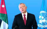 Screen capture from video of King Abdullah II of Jordan, as he address the 76th session of the United Nations General Assembly in a pre-recorded message, at UN headquarters, on September 22, 2021. (UN Web TV via AP)
