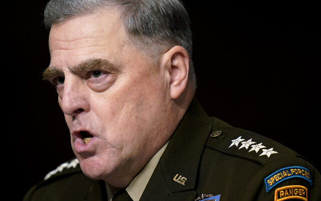 Chairman of the Joint Chiefs of Staff Gen. Mark Milley speaks during a Senate Armed Services Committee hearing on the conclusion of military operations in Afghanistan and plans for future counterterrorism operations, on Capitol Hill in Washington, September 28, 2021. (Patrick Semansky/AP) Chairman of the Joint Chiefs of Staff Gen. Mark Milley speaks during a Senate Armed Services Committee hearing on the conclusion of military operations in Afghanistan and plans for future counterterrorism operations, on Capitol Hill in Washington, September 28, 2021. (Patrick Semansky/AP)