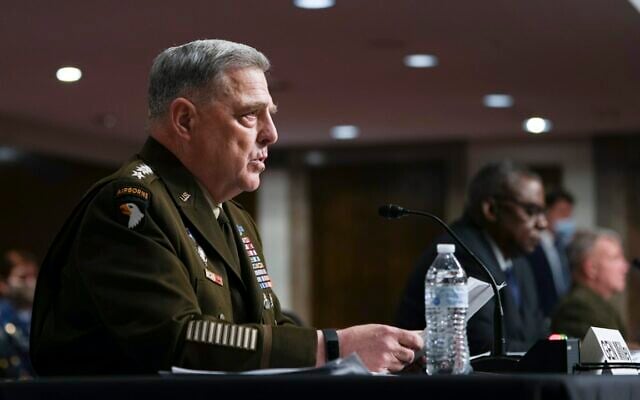Chairman of the Joint Chiefs of Staff Gen. Mark Milley speaks during a Senate Armed Services Committee hearing on the conclusion of military operations in Afghanistan and plans for future counterterrorism operations, on Tuesday, September 28, 2021, on Capitol Hill in Washington, DC. (Sarahbeth Maney/The New York Times via AP, Pool) Chairman of the Joint Chiefs of Staff Gen. Mark Milley speaks during a Senate Armed Services Committee hearing on the conclusion of military operations in Afghanistan and plans for future counterterrorism operations, on Tuesday, September 28, 2021, on Capitol Hill in Washington, DC. (Sarahbeth Maney/The New York Times via AP, Pool)
