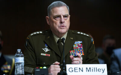 Chairman of the US Joint Chiefs of Staff Gen. Mark Milley speaks during a Senate Armed Services Committee hearing on the conclusion of military operations in Afghanistan and plans for future counterterrorism operations on September 28, 2021, on Capitol Hill in Washington. (AP Photo/Patrick Semansky, Pool)