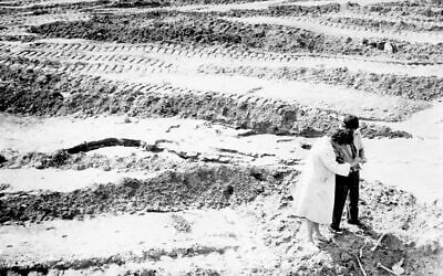 Early efforts in the 1960s to locate and identify remains at Babi Yar, where some 100,000 people were murdered just 20 years earlier. (Joseph Schneider via the National Library of Israel)