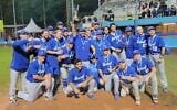 Israel's national baseball team poses while at the European Championships, September 19, 2021. (Israel Association of Baseball/courtesy)
