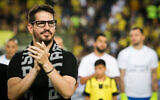 Moshe Hogeg, Beitar Jerusalem owner, seen during the Israeli Premier League match between Beitar Jerusalem and Hapoel Beersheba at the Teddy Stadium in Jerusalem, on August 25, 2019. (Flash90)